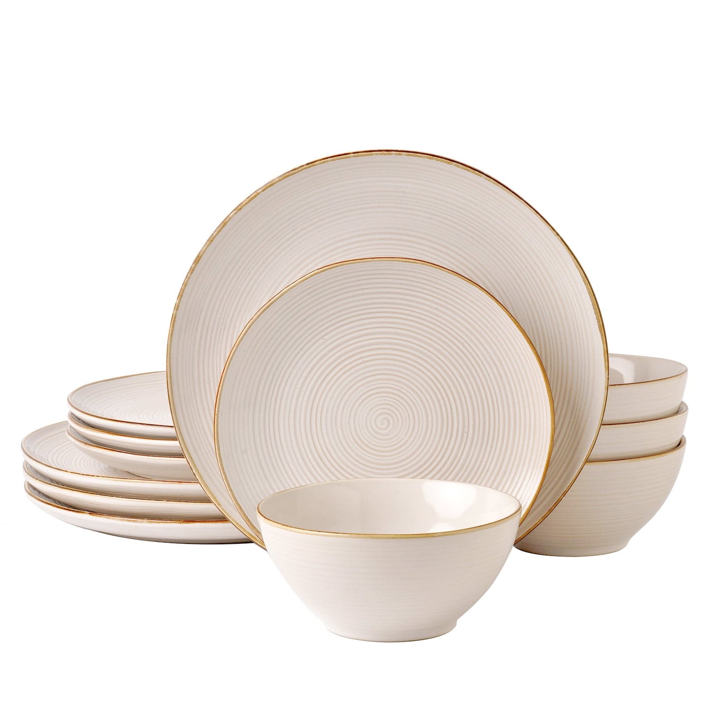 Famiware Stoneware Dinnerware Sets, 12 Piece Plates and Bowls, Dishes Set for 4, Antique White