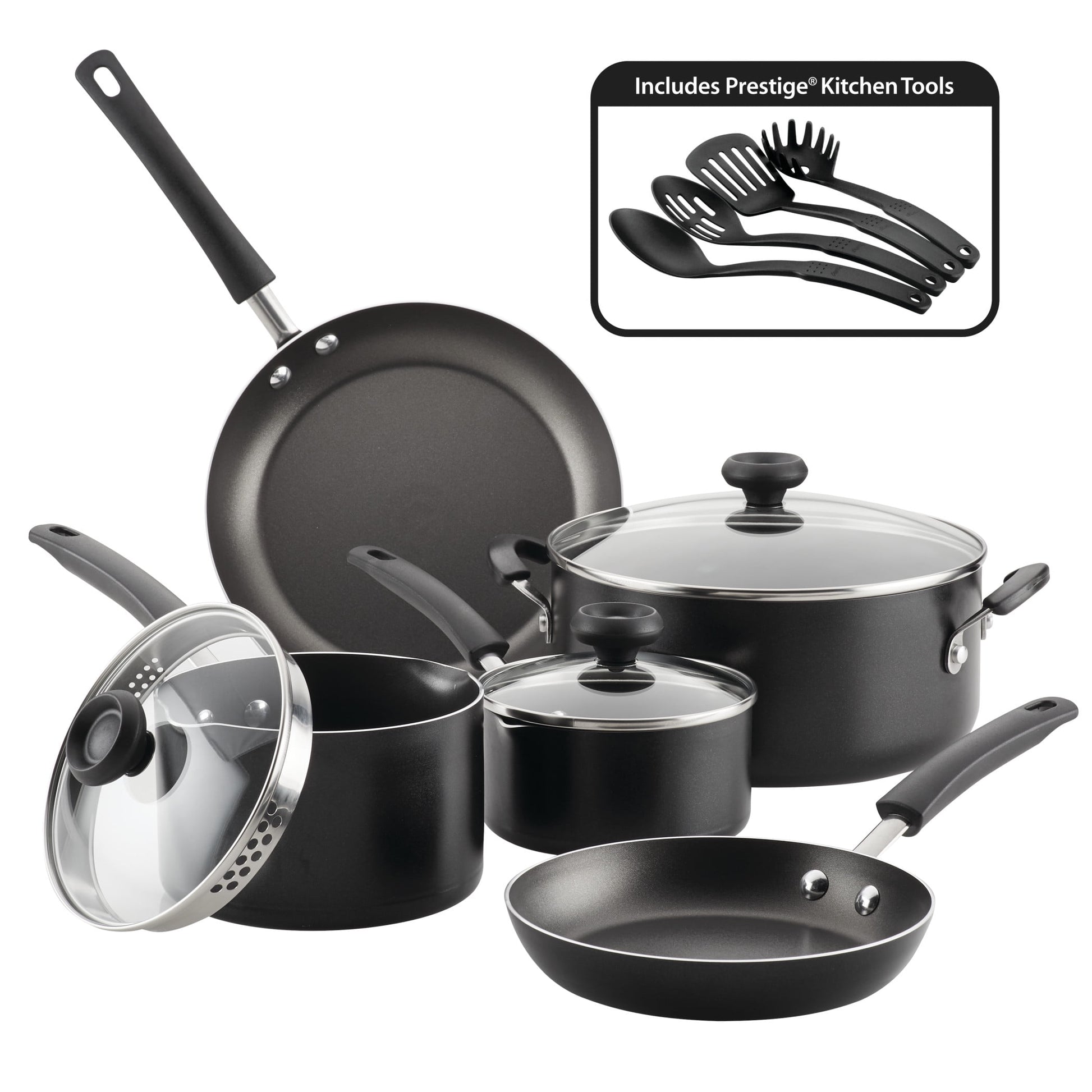 Farberware 12-Piece Easy Clean Nonstick Pots and Pans/Cookware Set, Black