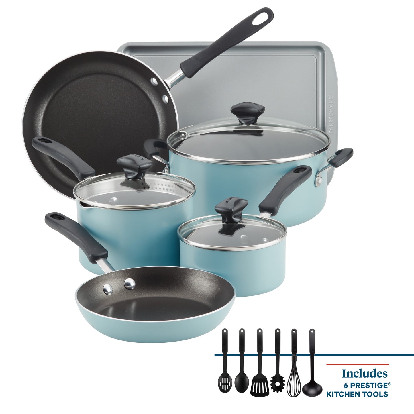 Farberware Cookstart Aluminum DiamondMax Nonstick Cookware Set, 15-Piece, Aqua