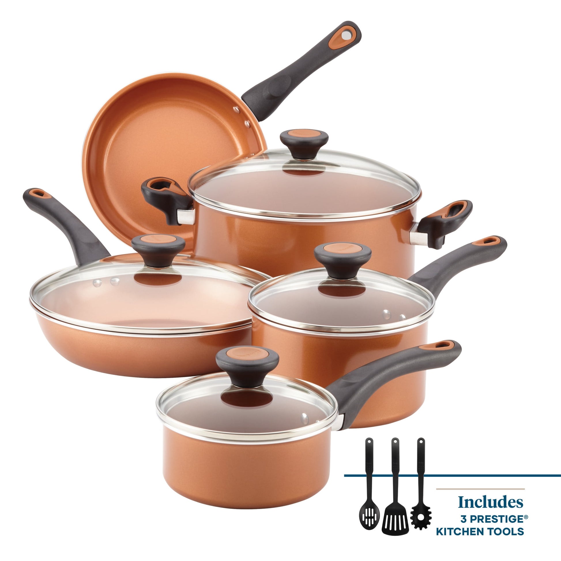 Farberware Glide 12 Piece Copper Ceramic Nonstick Pots and Pans, Copper