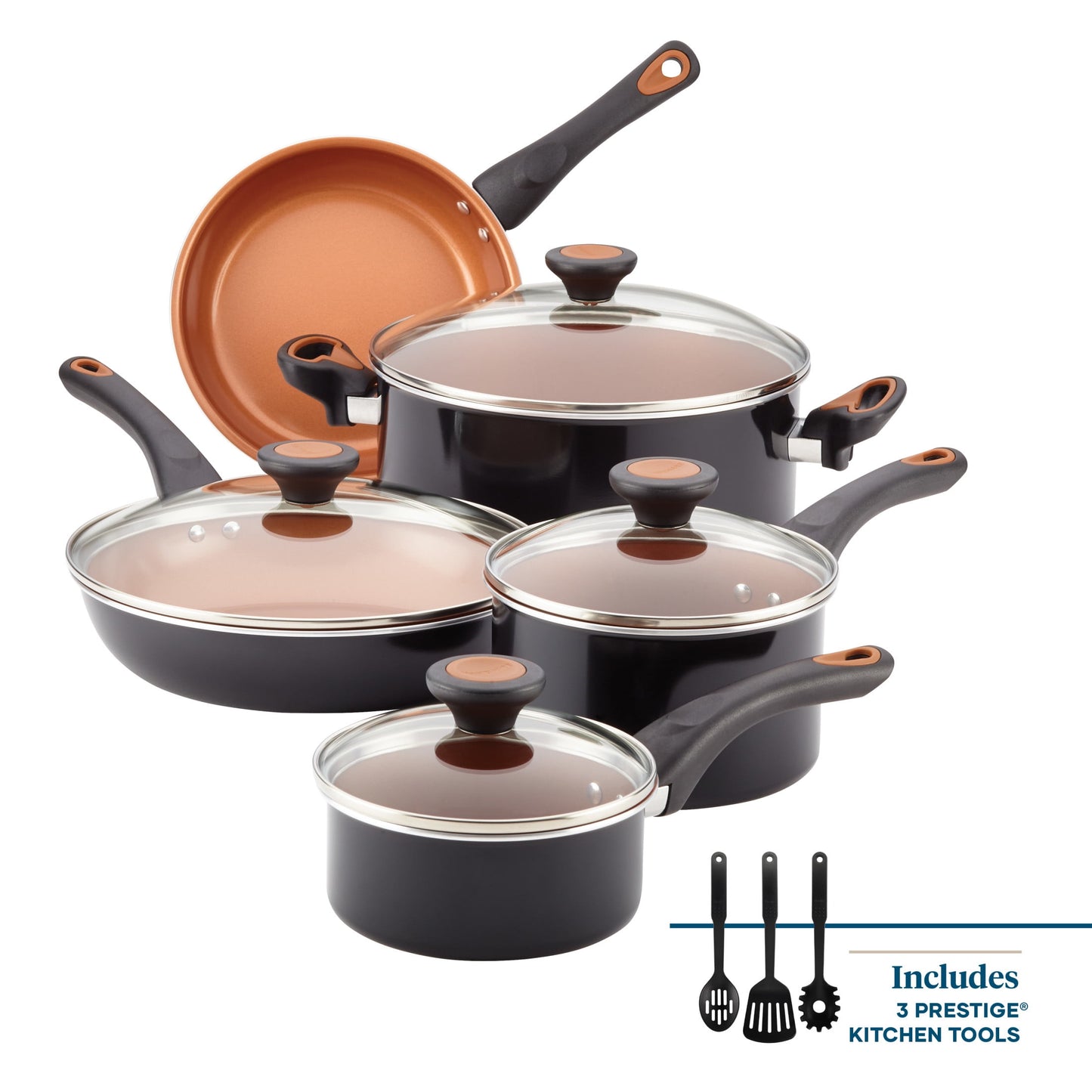 Farberware Glide Copper Ceramic Nonstick Cookware Set, Black, 12-Piece