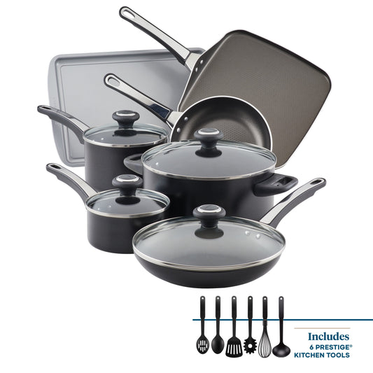 Farberware High Performance 17 Piece Nonstick Aluminum Pots and Pans Set, Cookware Set, Black