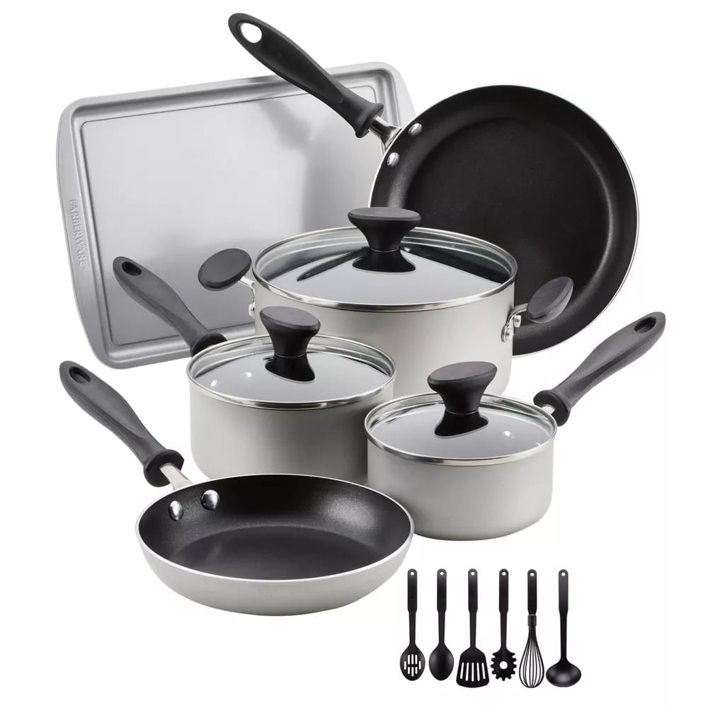 Farberware Reliance 15pc Aluminum Nonstick Cookware Set w/ Prestige Tools, Silver