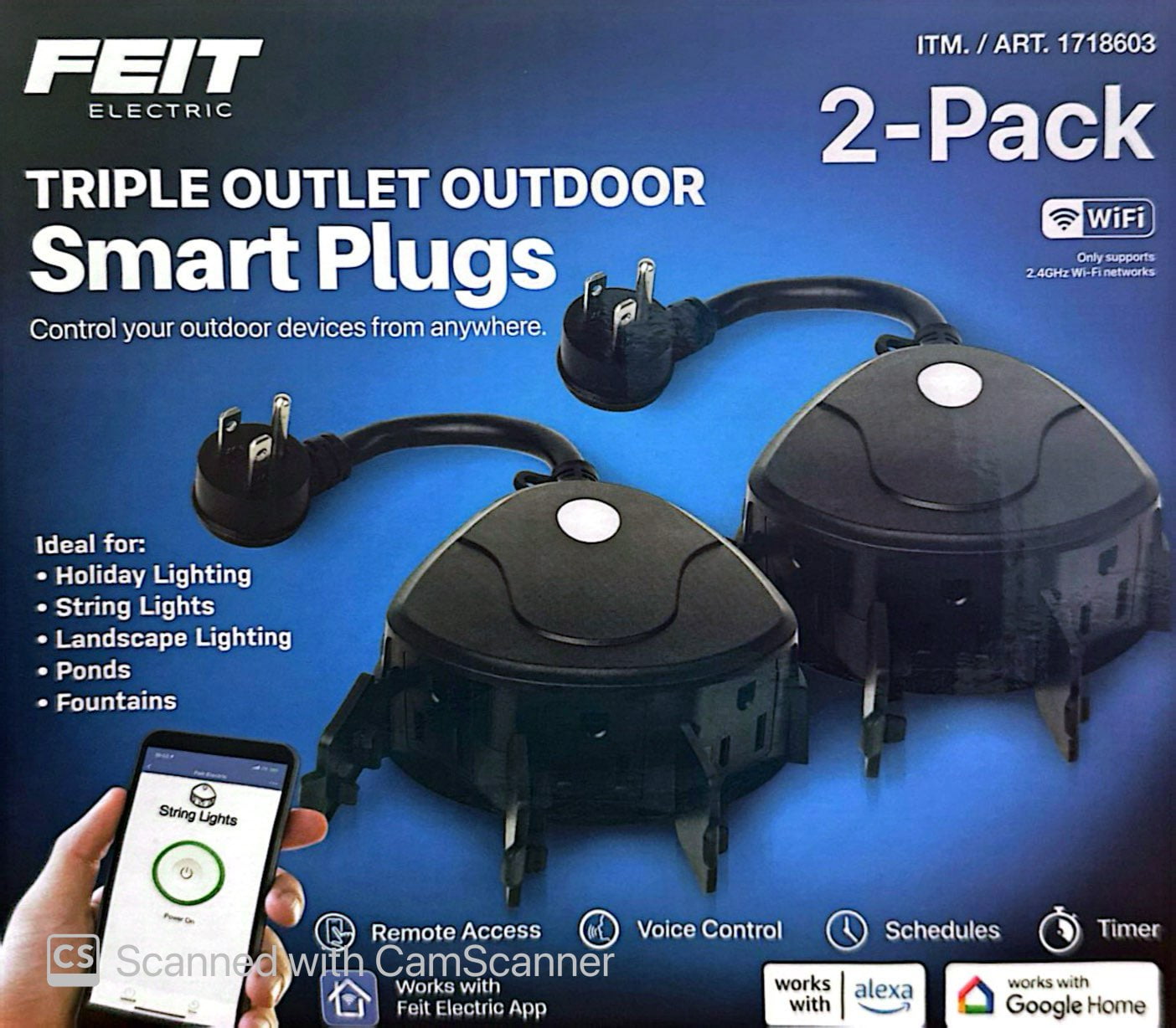 Feit Electric Triple Outlet Outdoor Smart Plugs 2 Pack