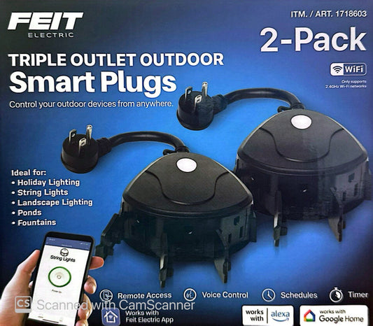 Feit Electric Triple Outlet Outdoor Smart Plugs 2 Pack