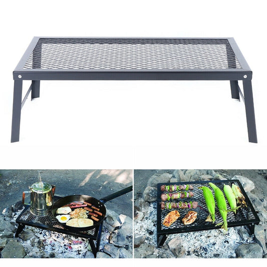 Fichiouy Folding Grill Table Portable Grill Stand Campfire Grill Fire Pit Cooking for Outdoor Camping Travel Black