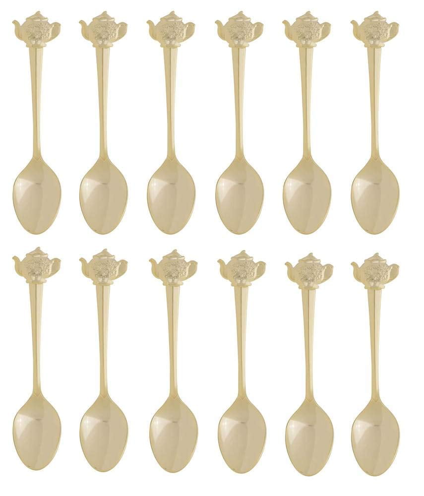 Fino Demi Spoon Set, Teapot Design, Gold Plated Stainless Steel, Set of 12