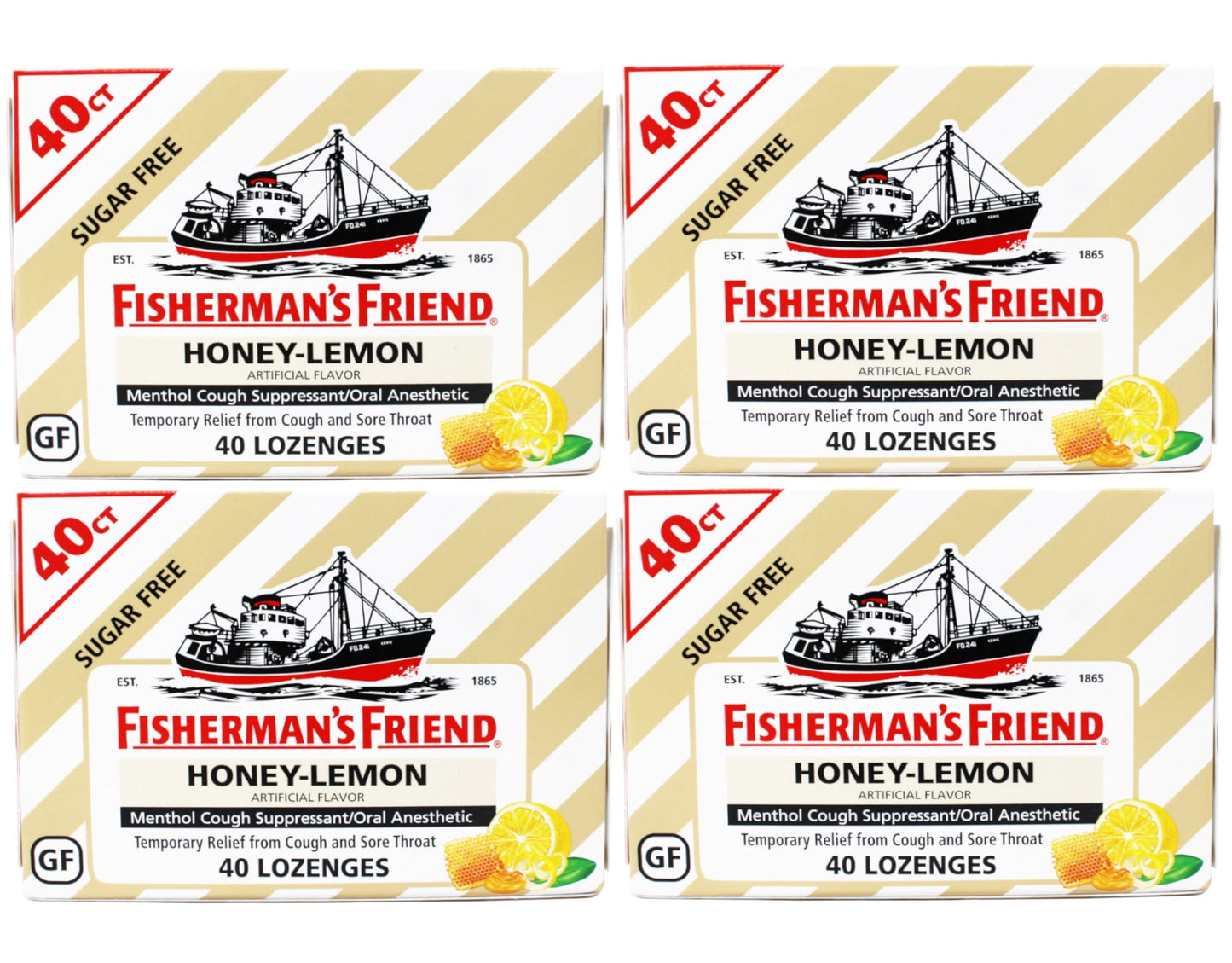 Fisherman's Friend Cough Drops, Cough Suppressant and Sore Throat Lozenges, Sugar Free Honey-Lemon, (4 Packs of 40)