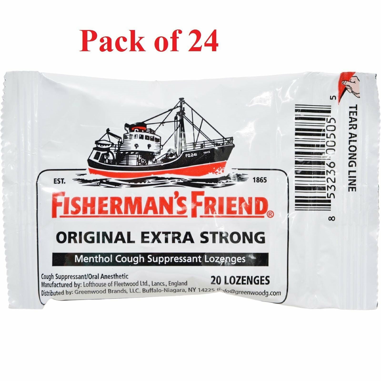 Fisherman's Friend Extra Strong Menthol Cough Lozenges, 20ct, 24-Pack