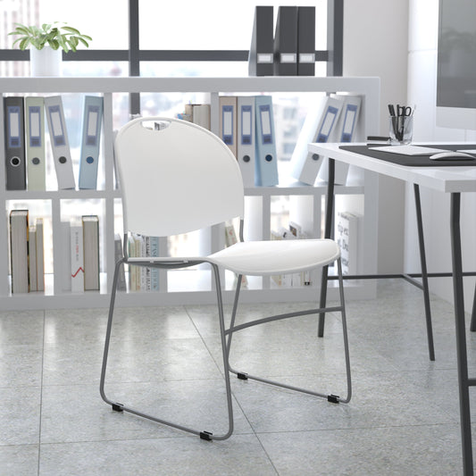 Flash Furniture HERCULES Series 880 lb. Capacity White Ultra-Compact Stack Chair with Silver Powder Coated Frame