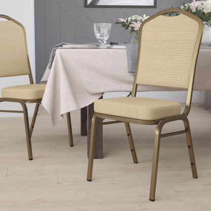 Flash Furniture HERCULES Series Crown Back Stacking Banquet Chair in Green Patterned Fabric - Gold Vein Frame