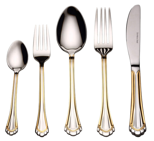 Flatware Set 20-Piece Service for 4, 18/10 Stainless Steel Silverware Cutlery, 24k Gold Plated Accent (gold sets) (Grand)…