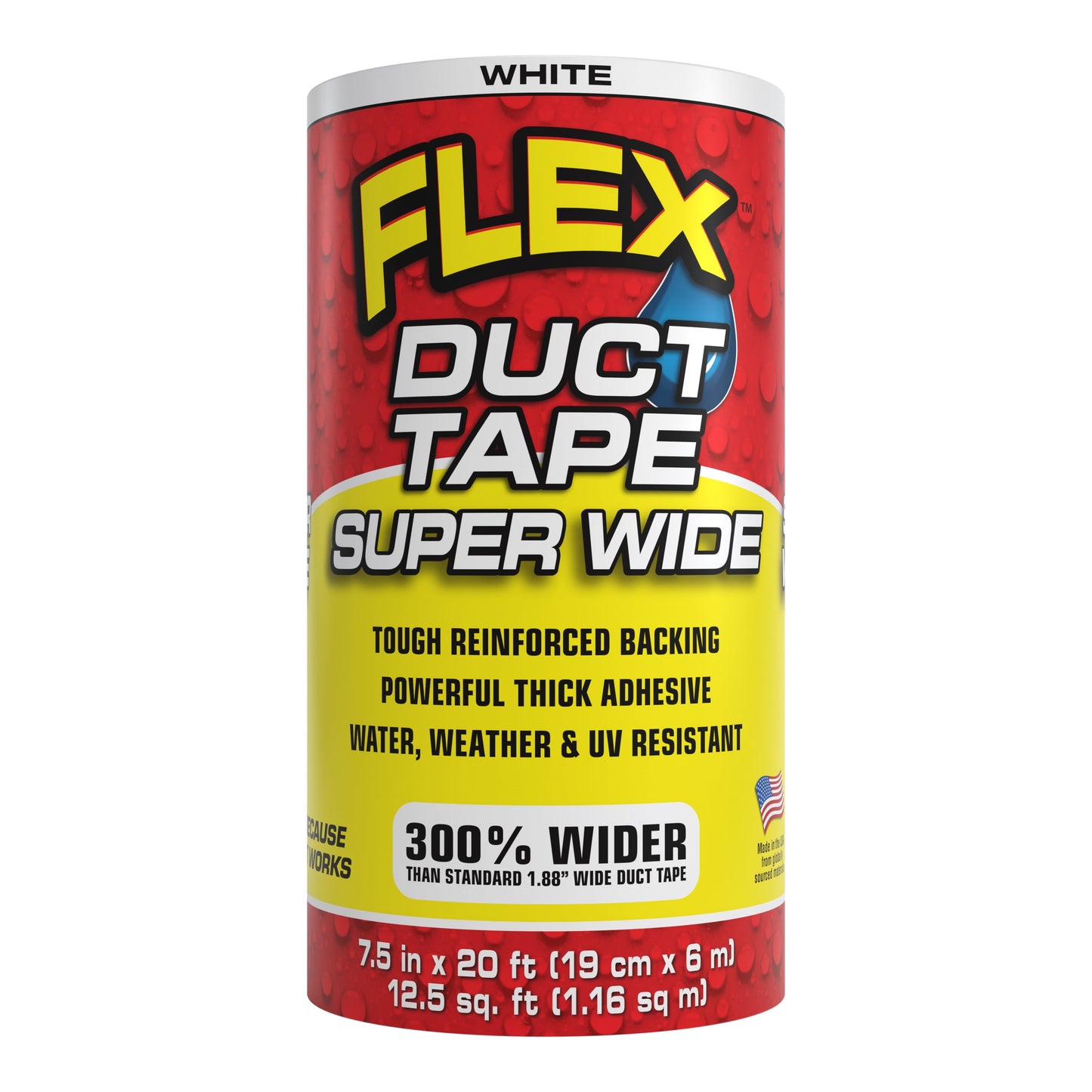 Flex Duct Tape Powerful Thick Weatherproof Adhesive and UV Resistant, 7.5 inches x 20 feet, White