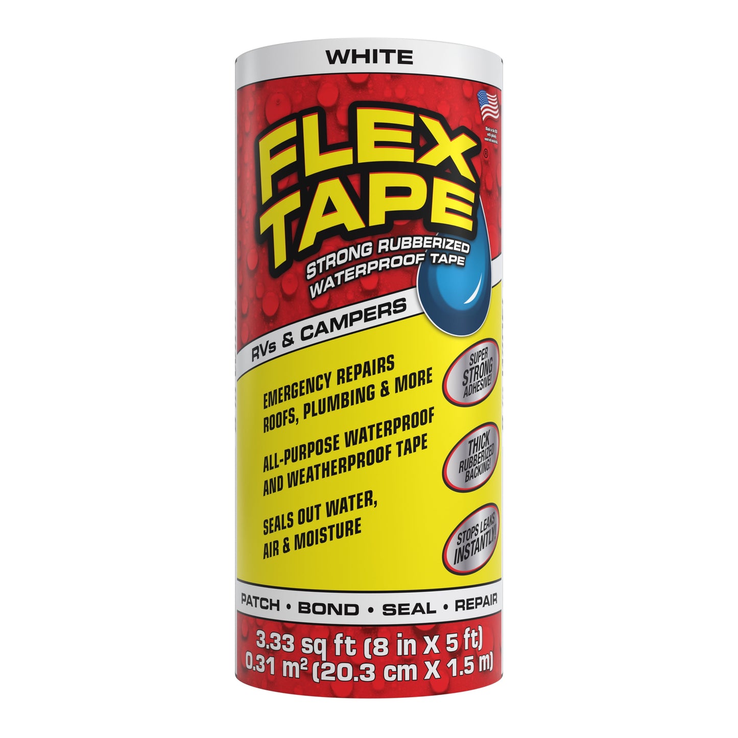 Flex Tape Rubberized Waterproof Tape - Ideal for RVs, Boats, and Home Repairs - 8 in x 5 ft, White