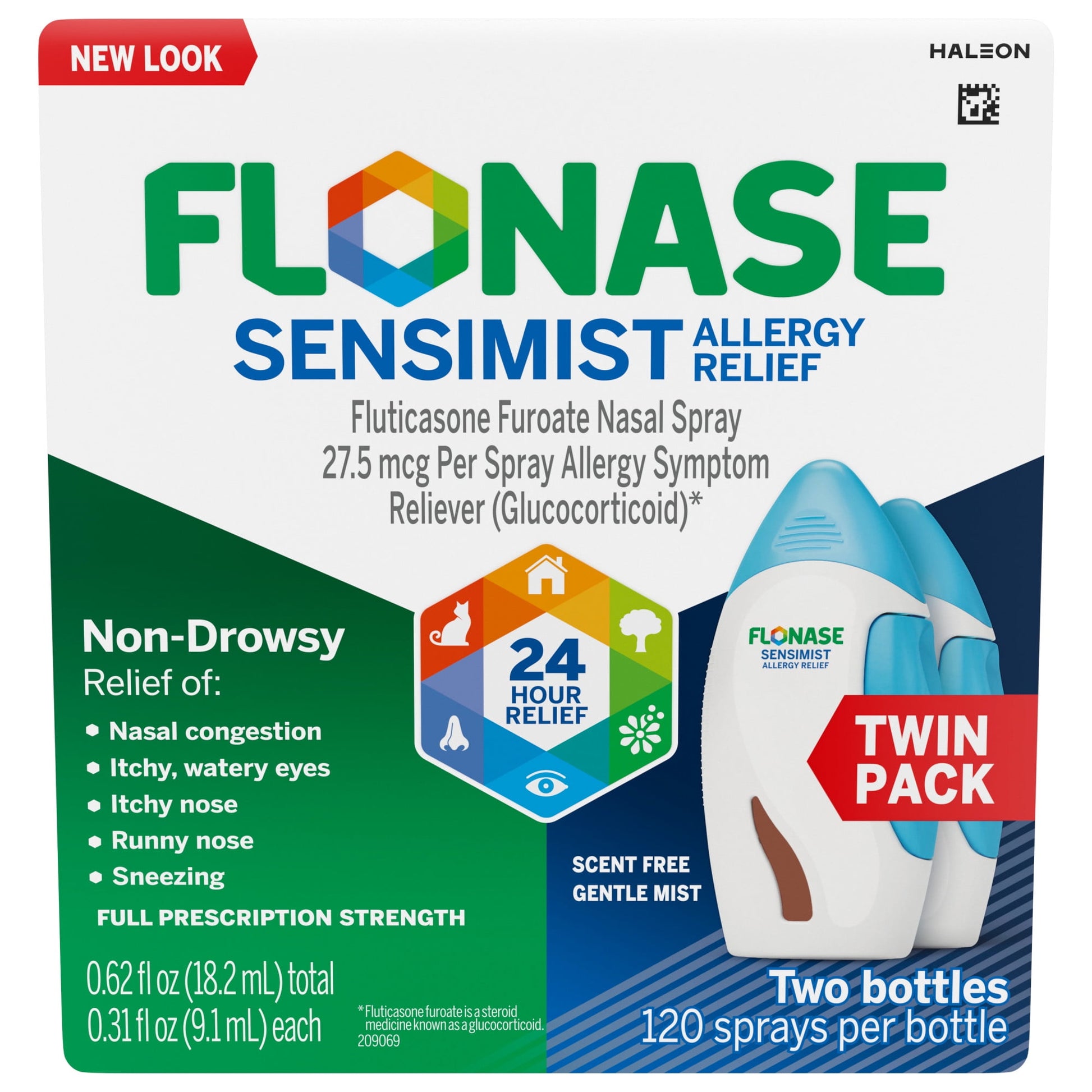 Flonase Sensimist Allergy Relief Spray, Non Drowsy Allergy Medicine, 120 Sprays, 2 Pack