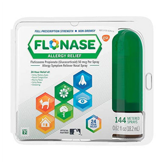 Flonase Allergy Relief Nasal Spray, 24 Hour Non Drowsy Allergy Medicine, Metered Nasal Spray - 144 Sprays