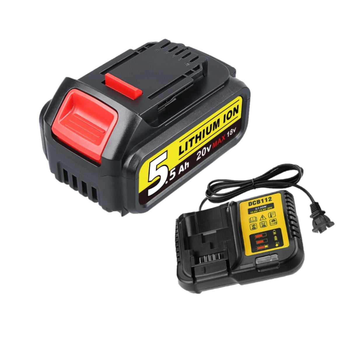 For Dewalt 20V Lithium 5.0Ah Max XR DCB200 DCB206-2 DCB205 Battery and DCB112 Charger