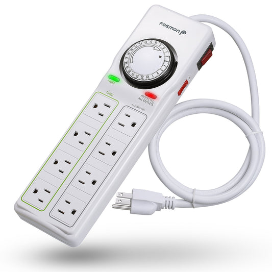 Fosmon Power Strip with Timer, 8-Outlet Surge Protector with Mechanical Timer, Indoor Grounded Electrical Outlet for Grow Lights, Reptile, Aquarium, (4 Outlets Timed, 4 Outlets Always On), ETL Listed