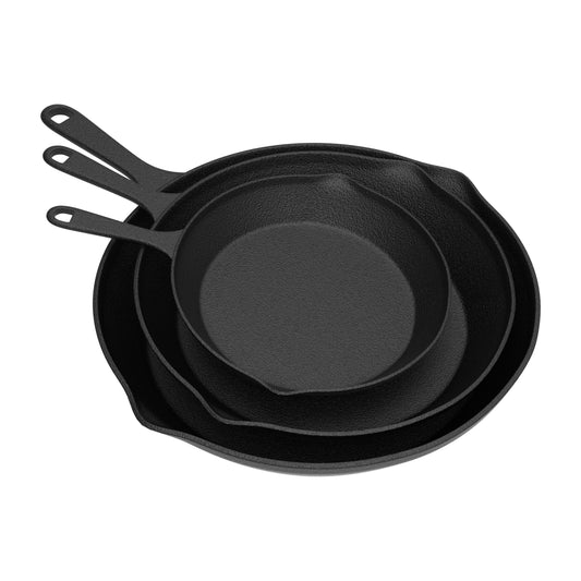 Frying Pans-Set of 3 Cast Iron Pre-Seasoned Nonstick Skillets in 10, 8, 6 by Home-Complete