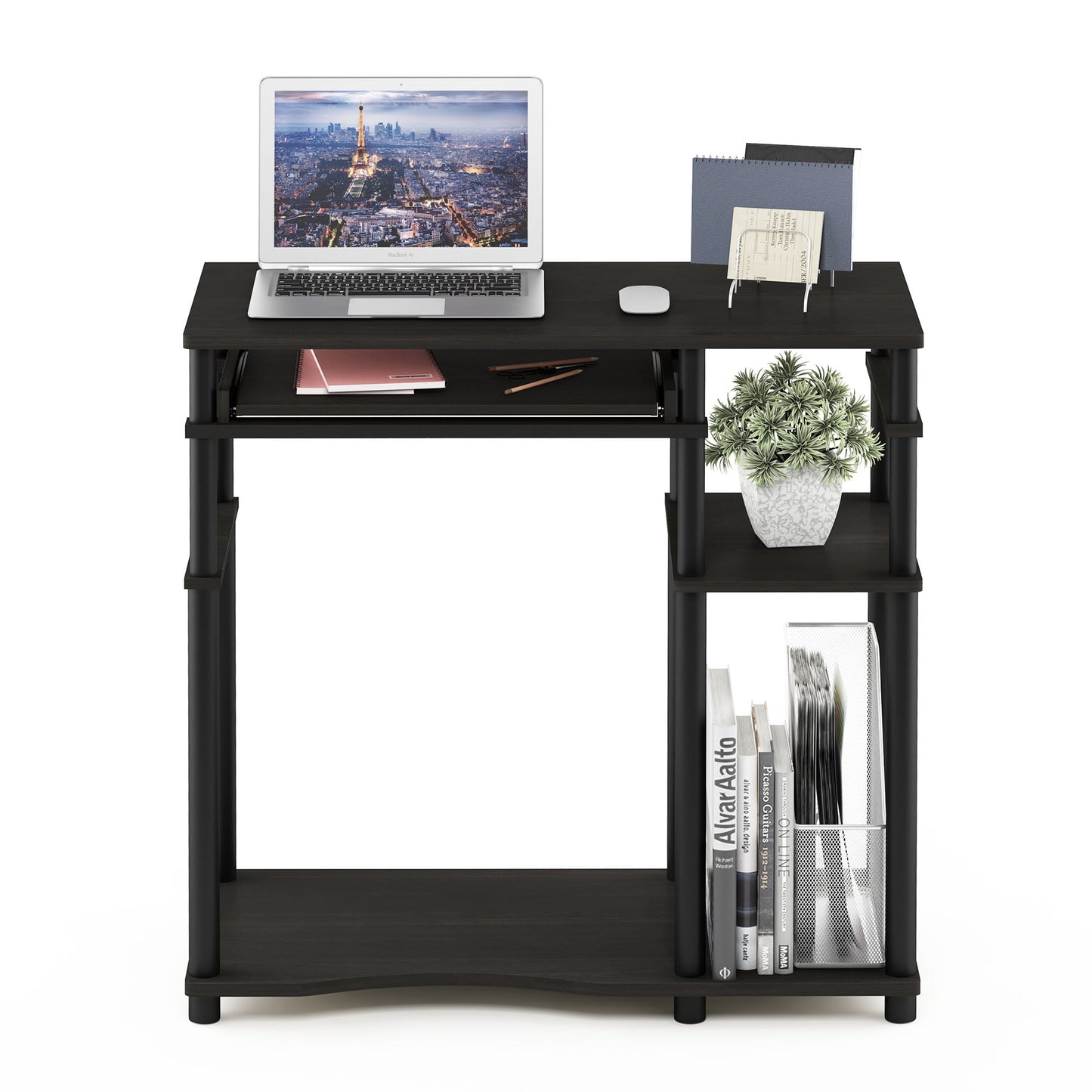 Furinno Abbott Computer Desk with Bookshelf, Espresso/Black