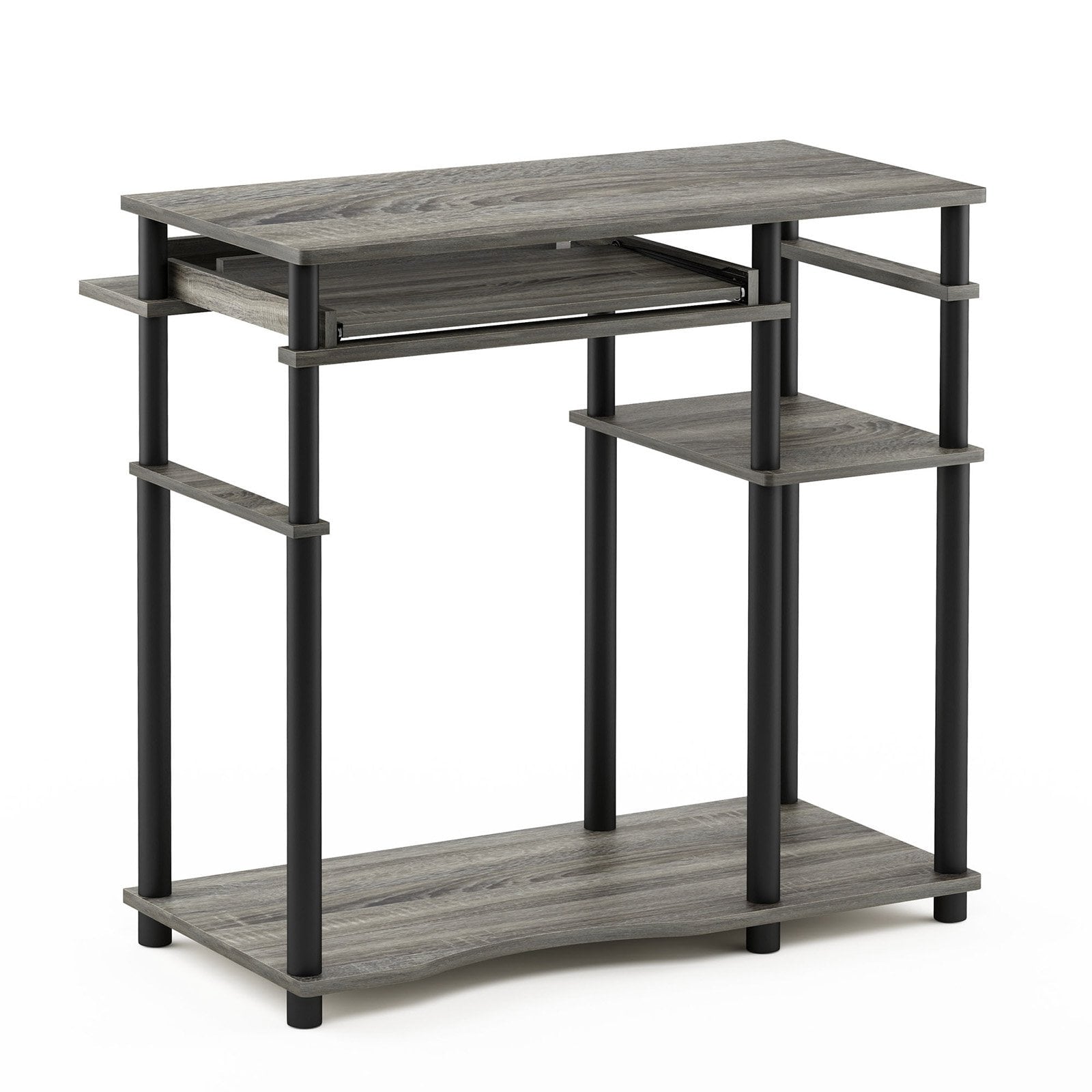 Furinno Abbott Wood Computer Desk with Bookshelf in French Oak Gray/Black