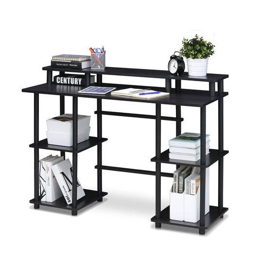 Furinno Turn-N-Tube Computer Desk with Top Shelf, Espresso/Black 17045EX/BK