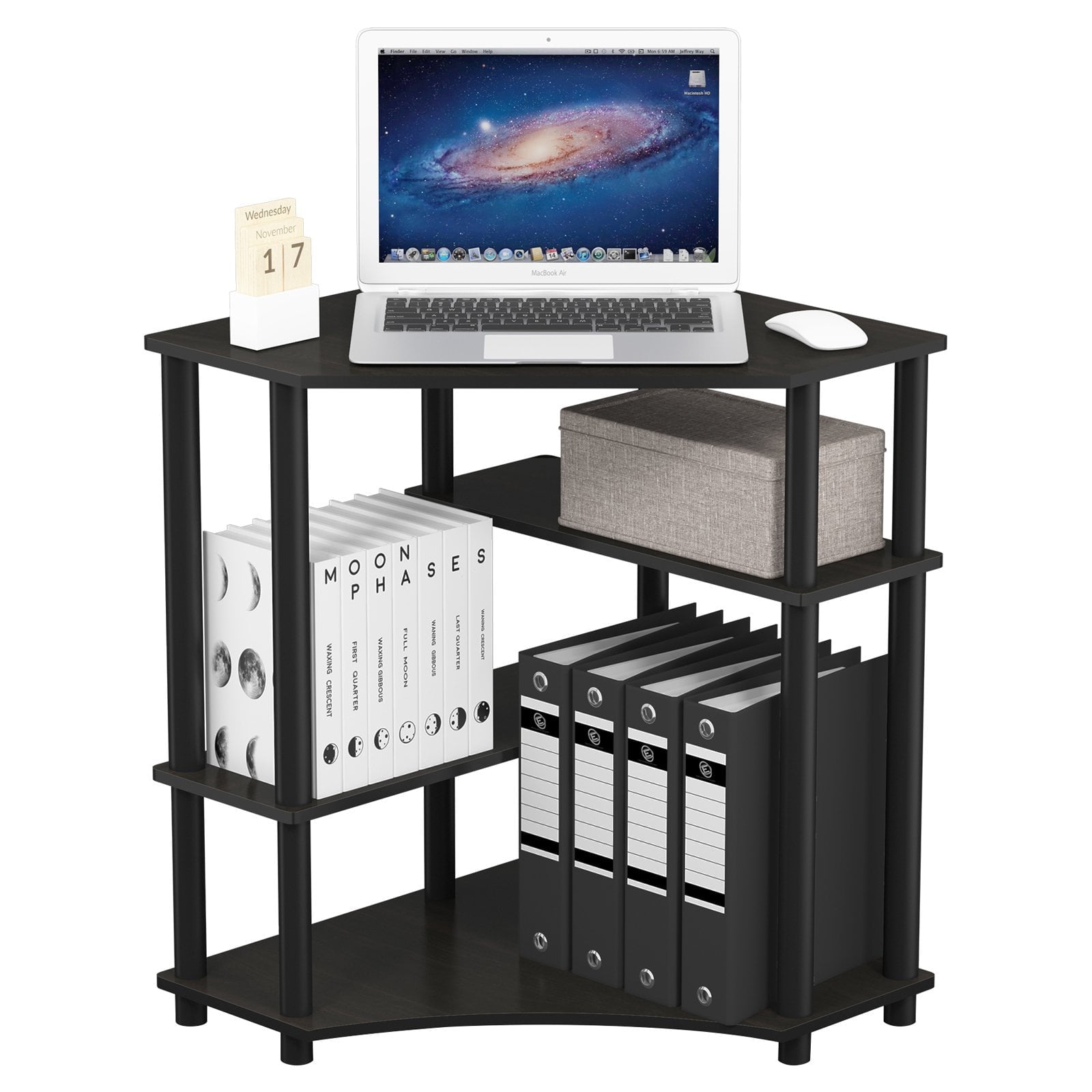 Furinno Turn-N-Tube Wood Space Saving Corner Desk with Shelves in Espresso/Black