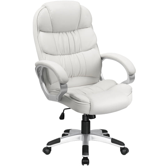 Furmax High Back Office Adjustable Ergonomic Desk Padded Armrests Executive PU Leather Swivel Task Chair with Lumbar Support, White