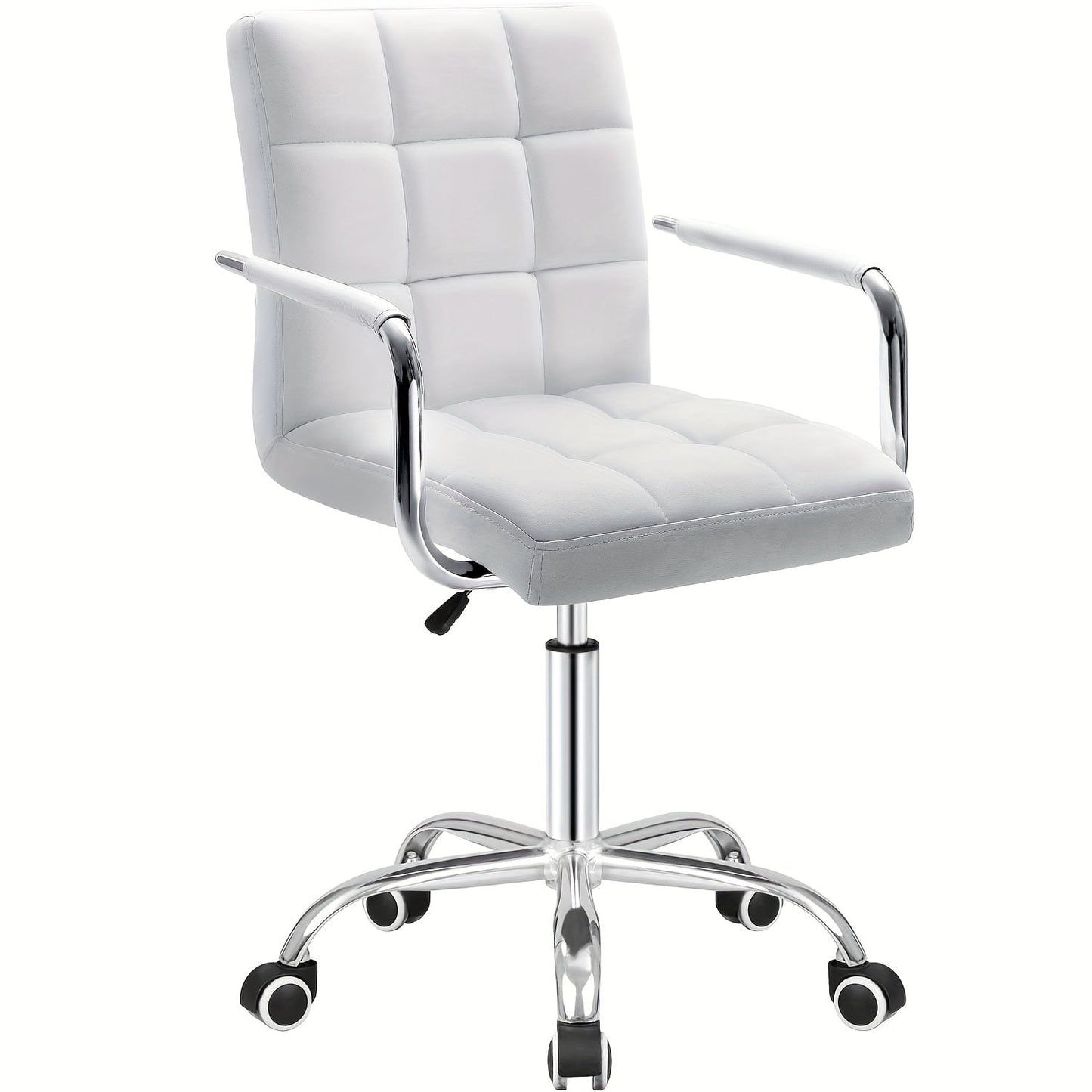 Furmax Mid-Back Office Task Chair Ribbed PU Leather Executive Modern Adjustable Home Desk Retro Comfortable Work Chair 360 Degree Swivel with Arms (White)