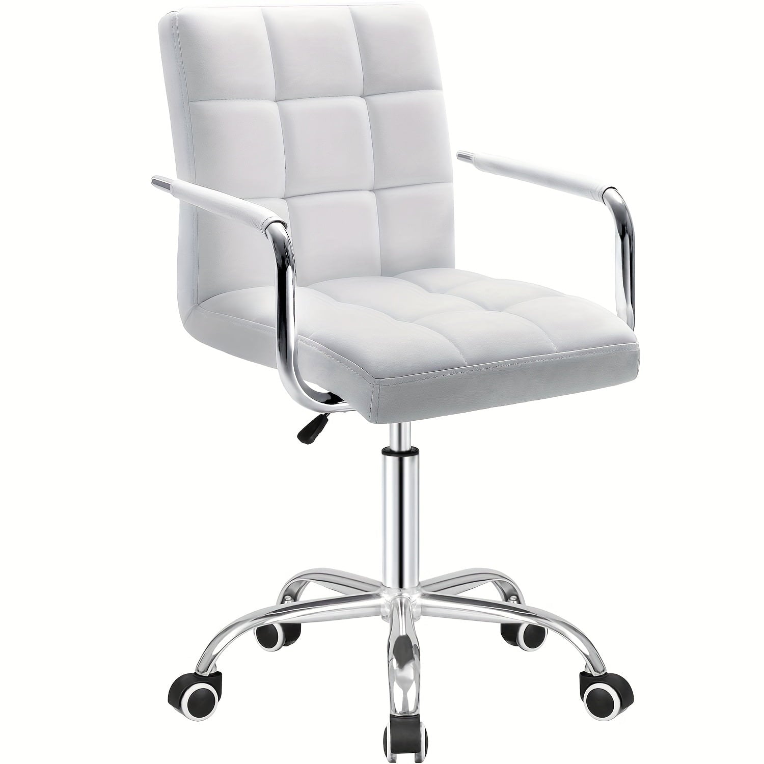 Furmax Mid-Back Office Task Chair Ribbed PU Leather Executive Modern Adjustable Home Desk Retro Comfortable Work Chair 360 Degree Swivel with Arms (White)