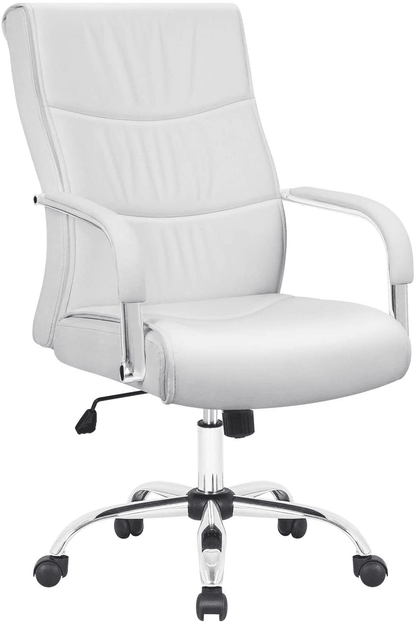 Furmax Office Chair Pu Leather Material Ergonomic 360 Degree Rotatable Waist Support, Leather Wrapped Armrest, White