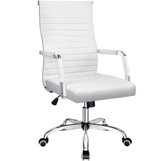 Furmax Ribbed Executive Chair with Swivel & Lumbar Support, 280 lb. Capacity, White