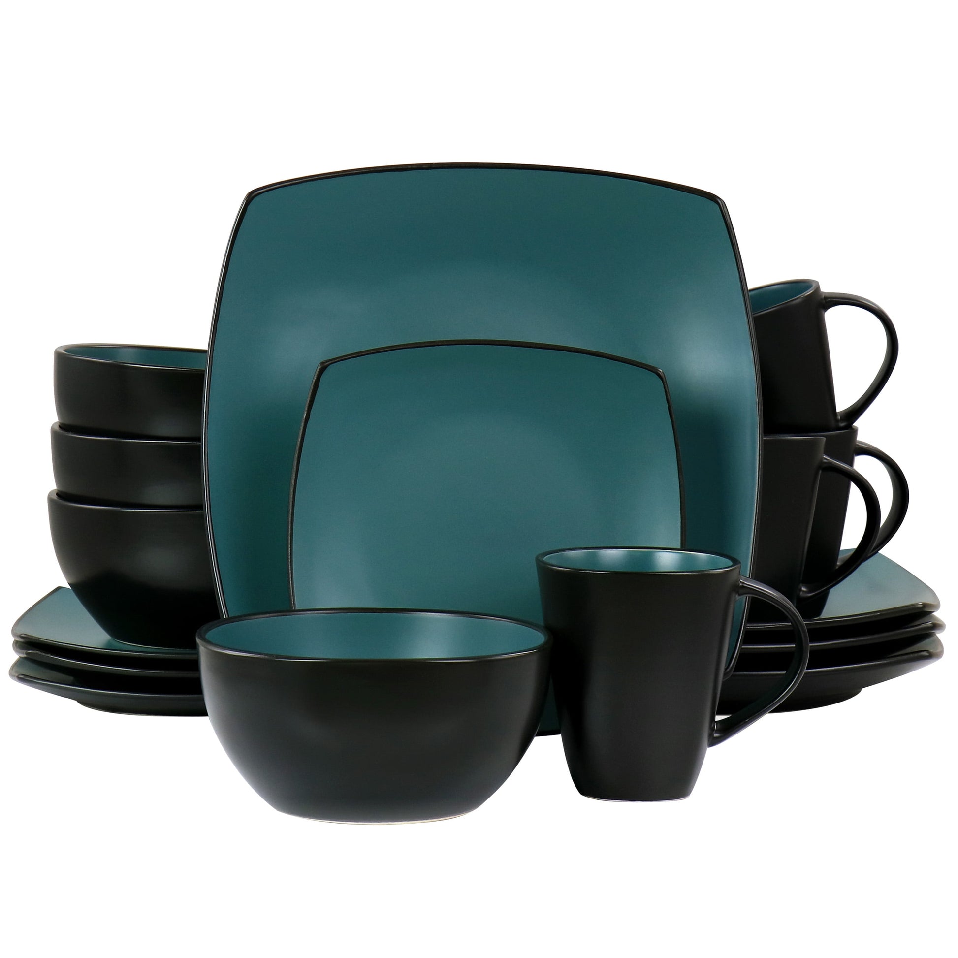 GBS Elite Soho Lounge 16 Pieces Matte Glaze Square Dinnerware Set in Teal