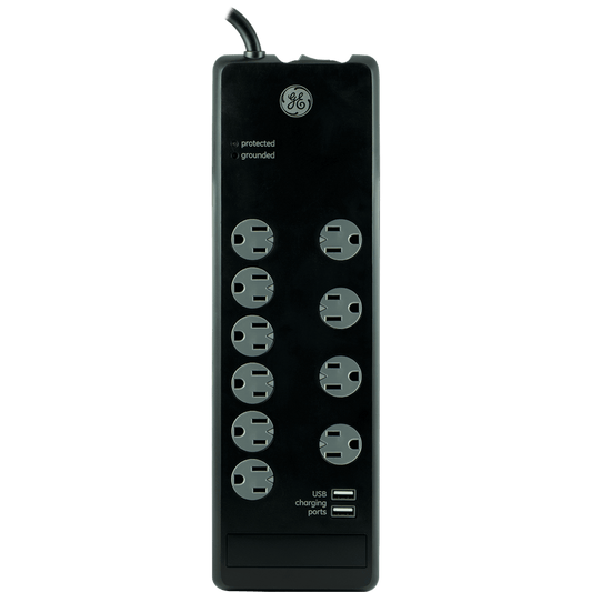 GE 10-Grounded Outlet, 2 USB Premium Surge Protector, 6 ft Cord