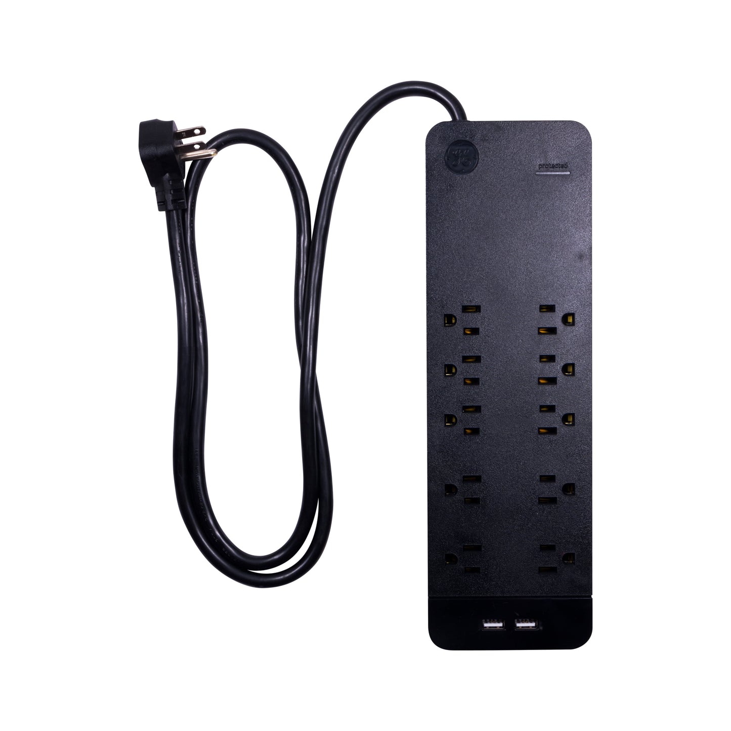 GE 10 Outlet 2 USB Surge Protector, 4 ft Extension Cord, Black - 37746