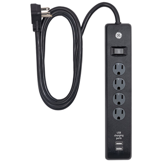 GE 4-Outlet, 2-USB Surge Protector, 6ft., Black – 37465