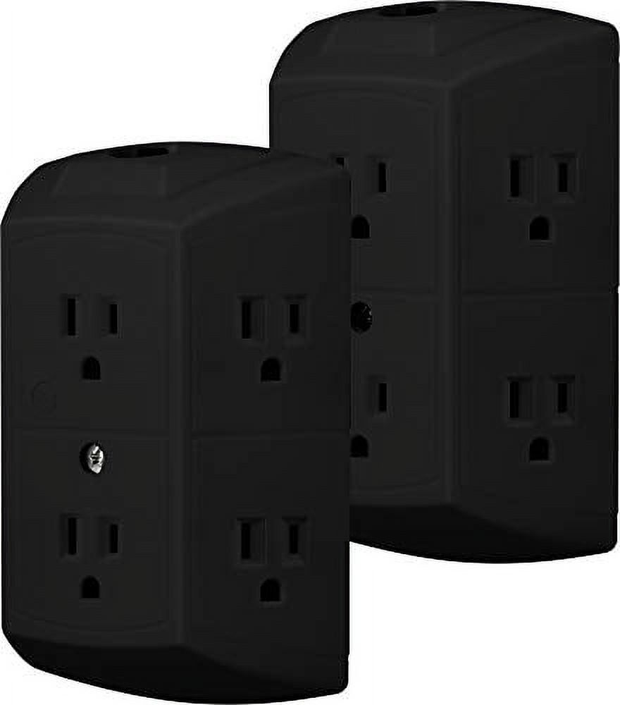 GE 6 Outlet Wall Plug Adapter Power Strip, 2 Pack, Black