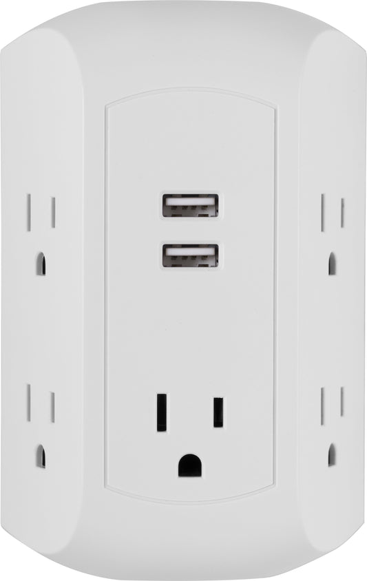 GE UltraPro 5-AC, 2-USB Side-Access Surge Protector, 560J, White – 58297