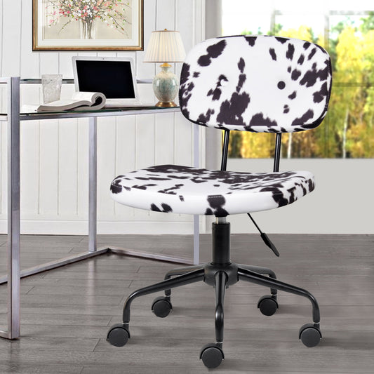 GIA Design Group Armless Swivel Holstein Cowhide Print Task Chair Black and White