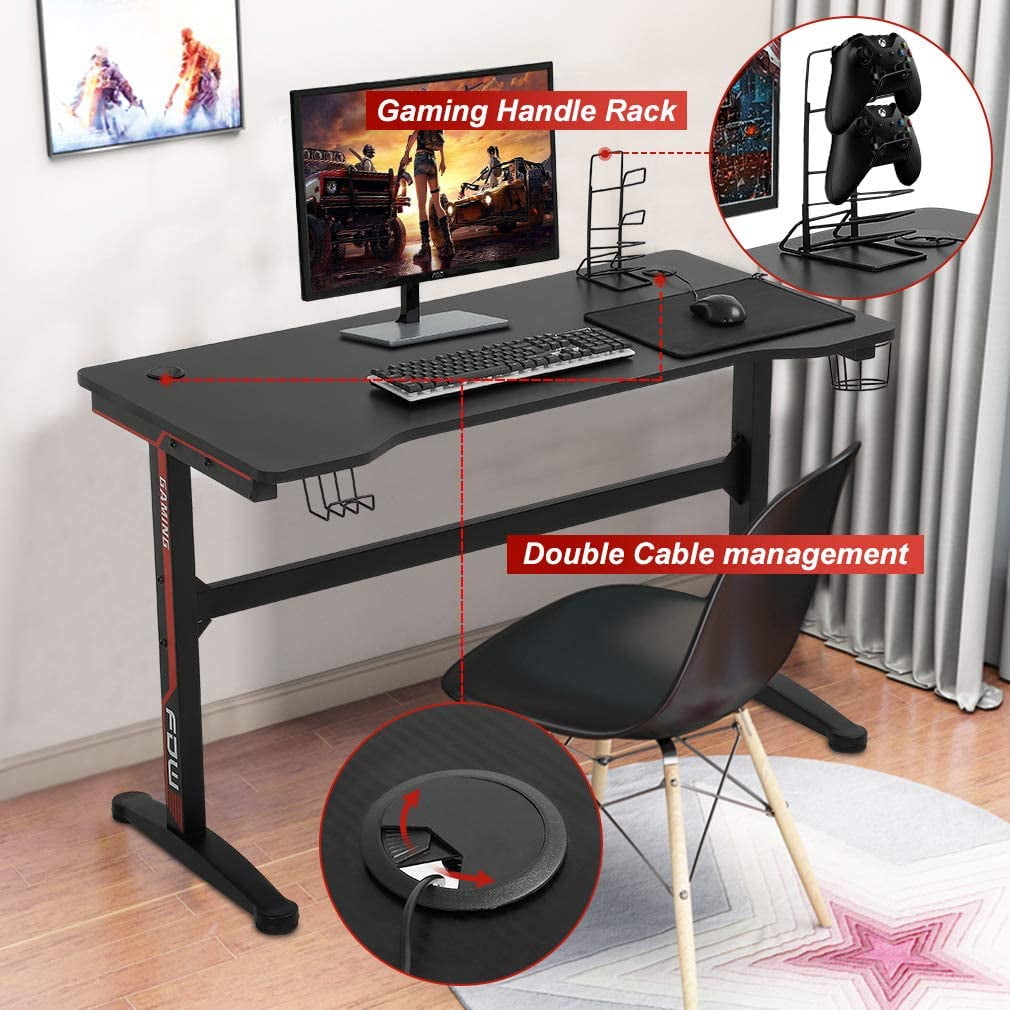 Gaming Desk Computer Desk Home Office Desk Extra Large Modern Ergonomic PC Carbon Fiber Writing Desk Table with Cup Holder Headphone Hook