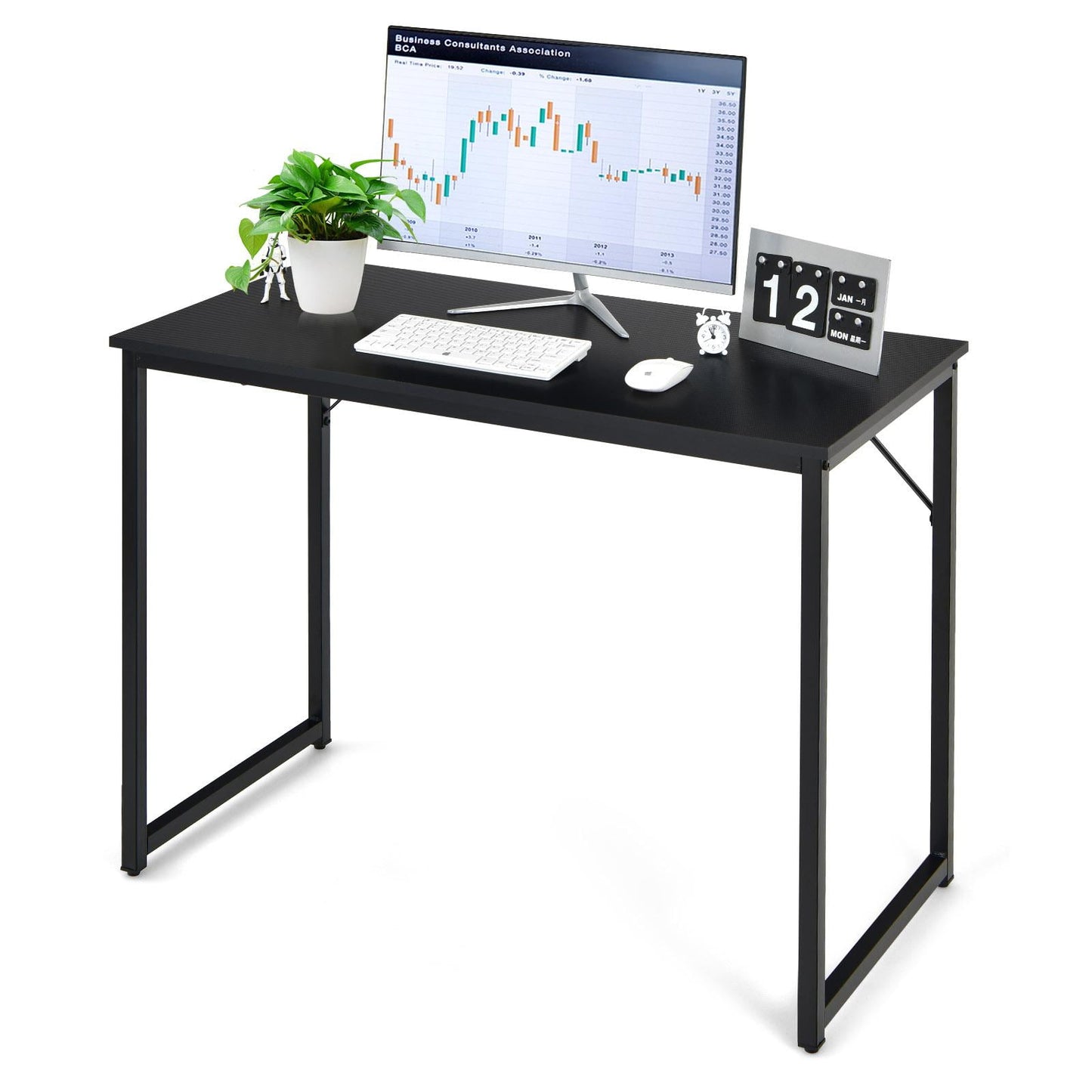 Giantex 40” Home Office Computer Desk, Modern Simple Writing Study Desk, Metal Frame Gaming Desk, Laptop PC Workstation, White