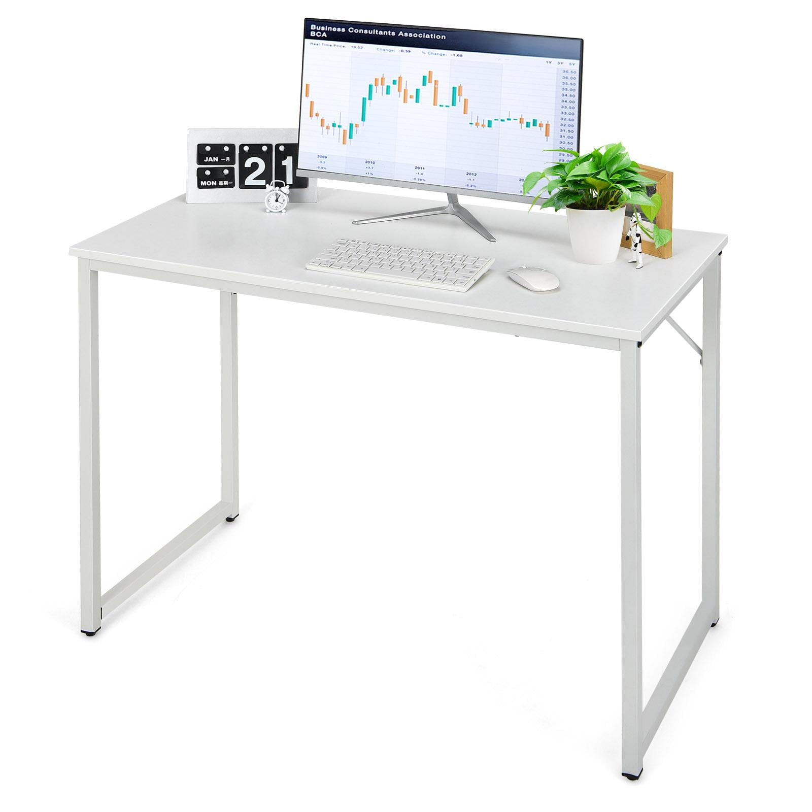 Giantex 40” Home Office Computer Desk, Modern Simple Writing Study Desk, Metal Frame Gaming Desk, Laptop PC Workstation, White