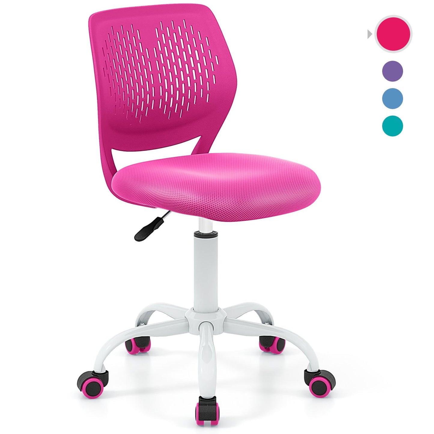 Giantex Kids Desk Chair, Adjustable Swivel Chair for Children, Armless Mesh Task Student Study Chair w/Lumbar Support & Adjustable Height, Rolling Computer Chair, Rose