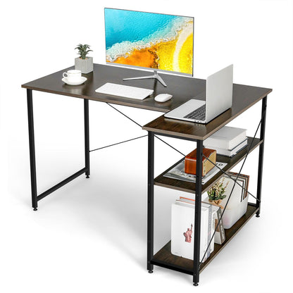 Giantex L-shaped Computer Desk, Corner Desk w/Reversible Shelves, Writing Study Workstation for Home Office, Gray