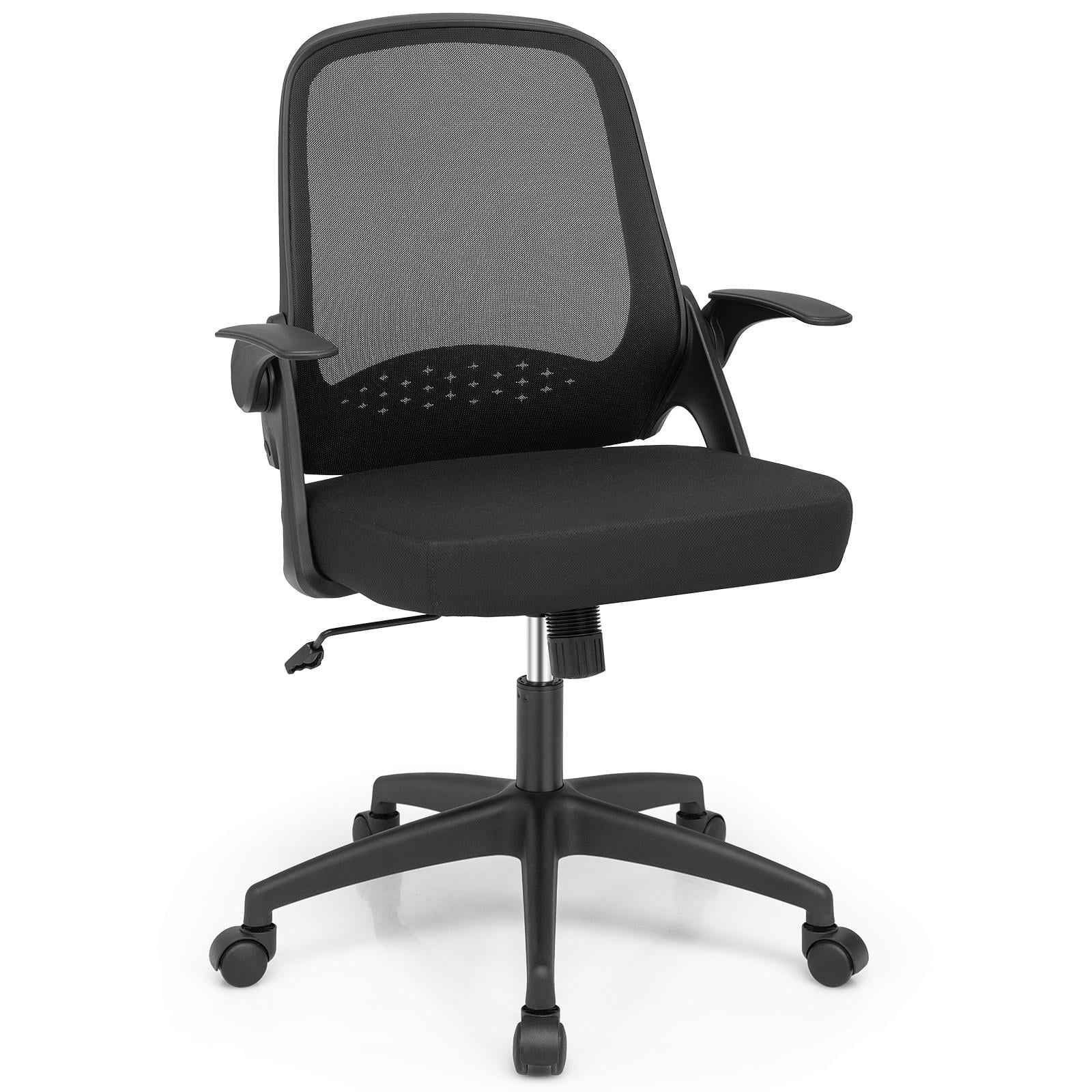 Giantex Mesh Rolling Office Chair w/Flip-up Armrest, Adjustable Ergonomic Desk Chair, Task Computer Chair w/Lumbar Support, Rocking Backrest, Executive Chair for Home Office, Black