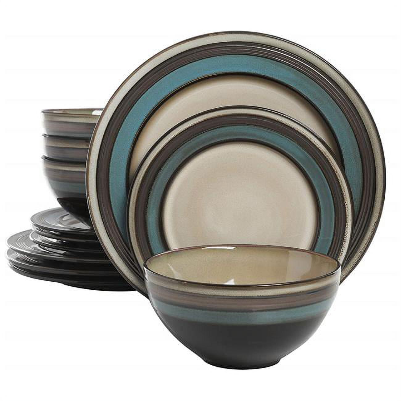 Gibson 116870 Reactive Glaze Dinnerware Set, Teal & Cream