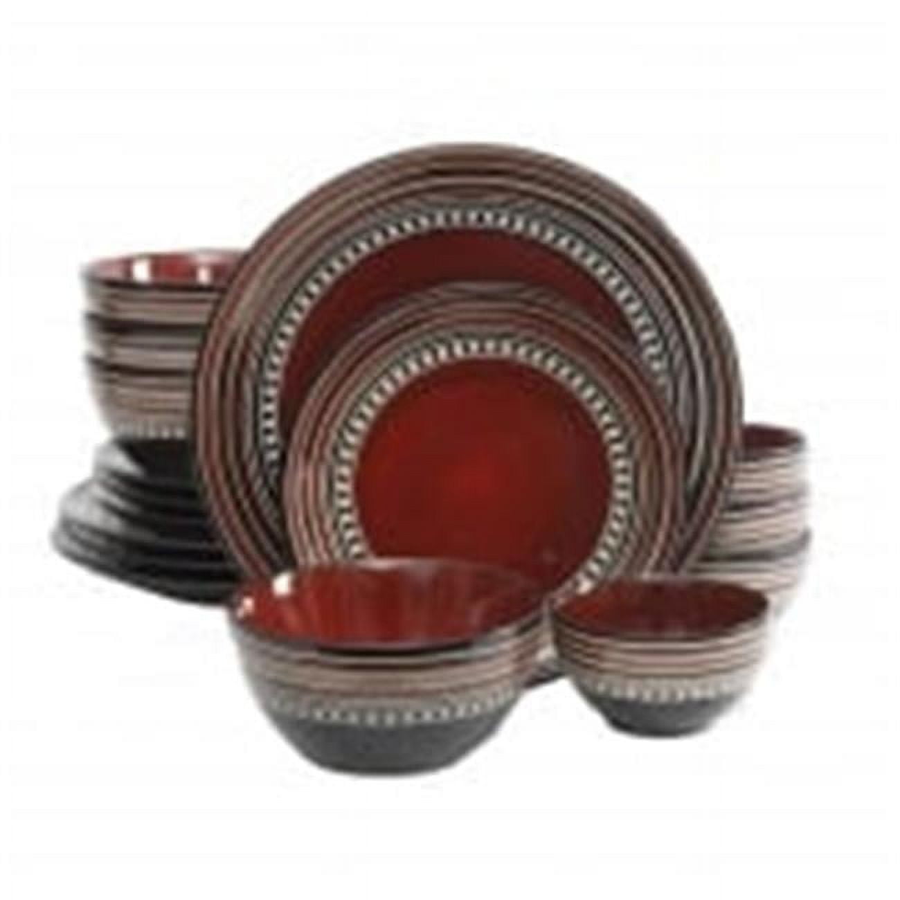 Gibson Elite Café Versailles 16 Piece Double Bowl Dinnerware Set - Red