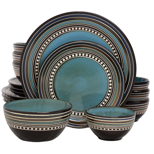 Gibson Elite Cafe Versailles 16 Pieces Double Bowl Dinnerware Set-Blue