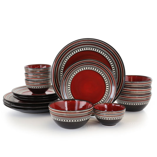 Gibson Elite Cafe Versailles 16 Pieces Double Bowl Dinnerware Set-Red