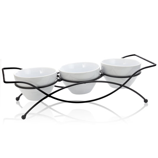 Gibson Elite Gracious Dining 4-Piece Serving Set with Metal Rack in White